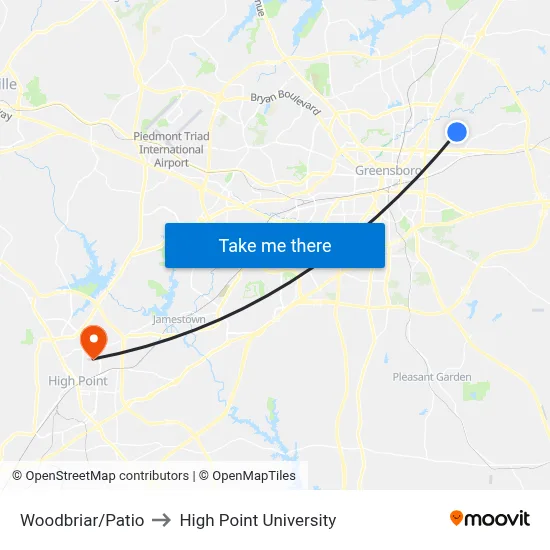 Woodbriar/Patio to High Point University map