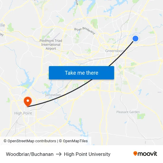 Woodbriar/Buchanan to High Point University map
