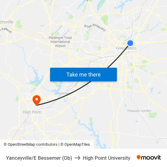 Yanceyville/E Bessemer (Ob) to High Point University map