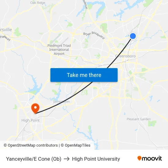 Yanceyville/E Cone (Ob) to High Point University map