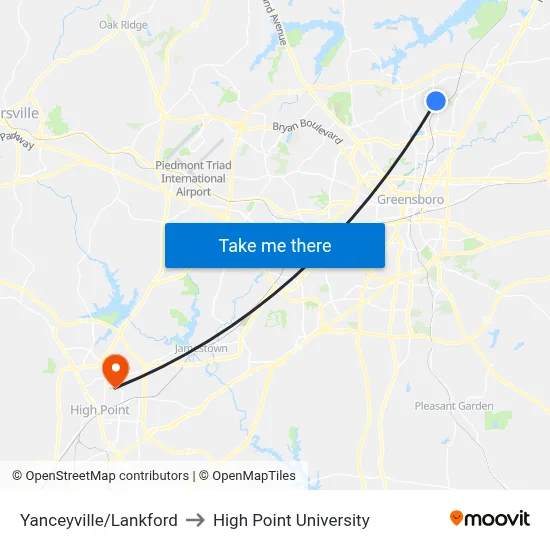 Yanceyville/Lankford to High Point University map