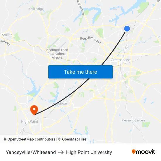 Yanceyville/Whitesand to High Point University map