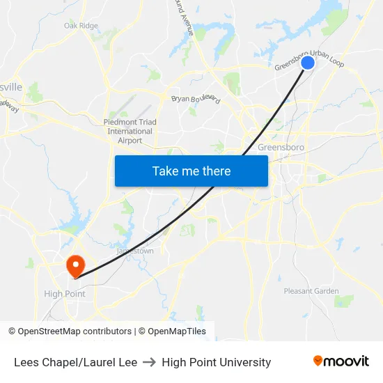 Lees Chapel/Laurel Lee to High Point University map