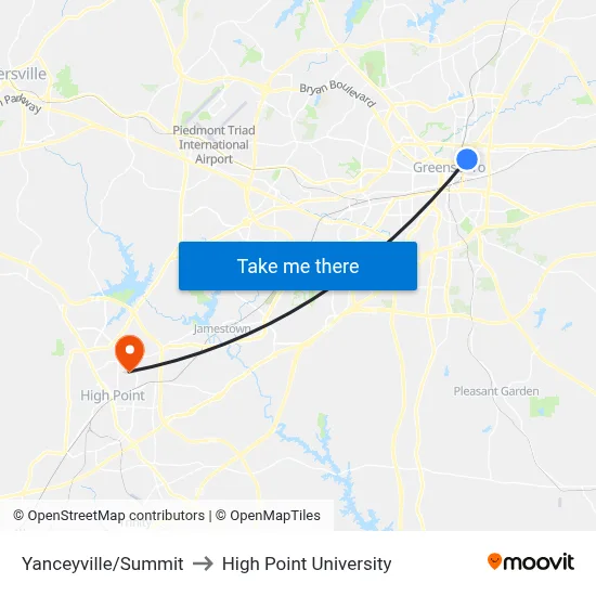 Yanceyville/Summit to High Point University map