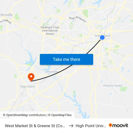 West Market St & Greene St (Courthouse) to High Point University map