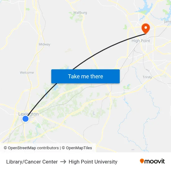 Library/Cancer Center to High Point University map