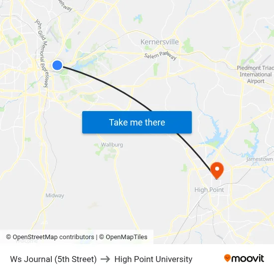 Ws Journal (5th Street) to High Point University map