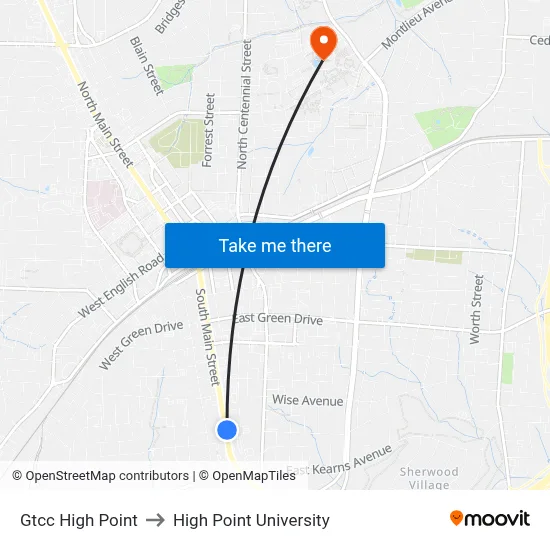 Gtcc High Point to High Point University map