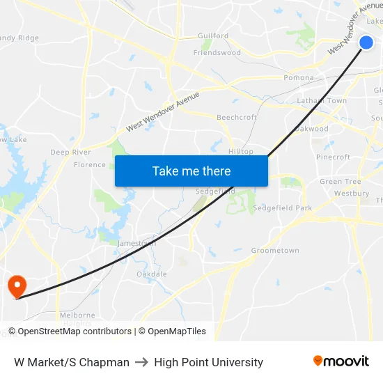 W Market/S Chapman to High Point University map