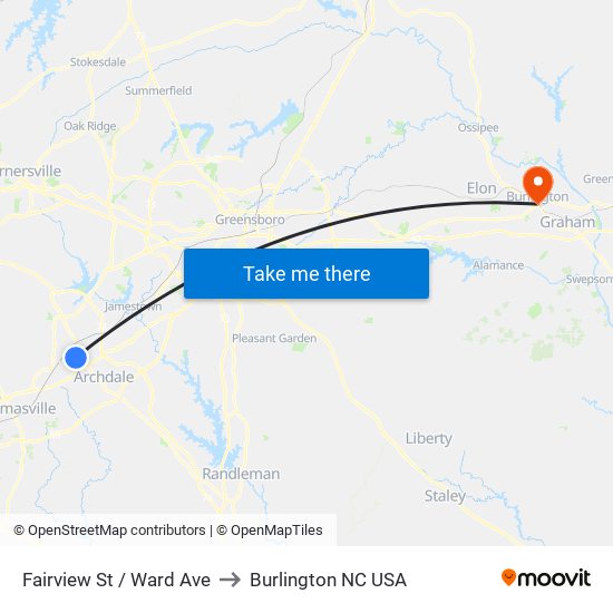 Fairview St / Ward Ave to Burlington NC USA map