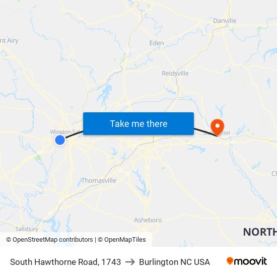 South Hawthorne Road, 1743 to Burlington NC USA map