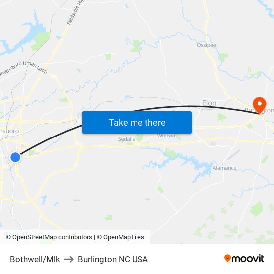 Bothwell/Mlk to Burlington NC USA map