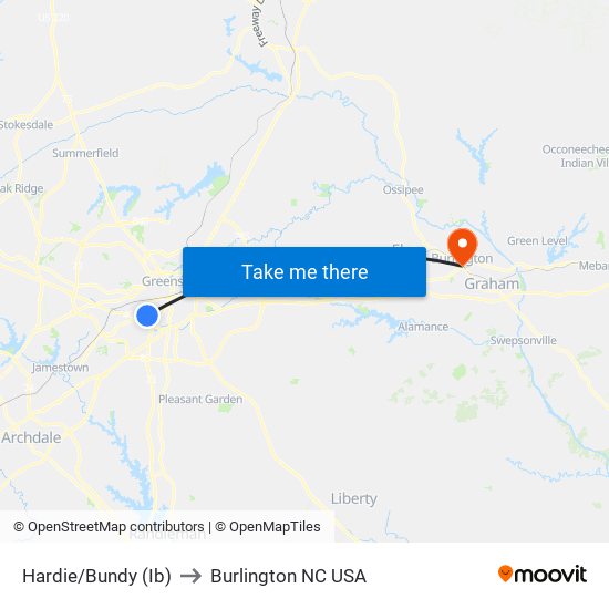 Hardie/Bundy (Ib) to Burlington NC USA map