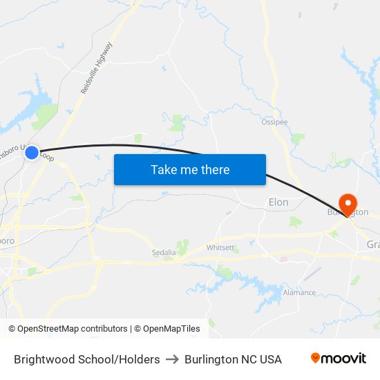 Brightwood School/Holders to Burlington NC USA map