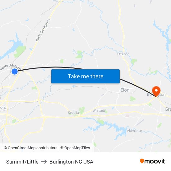 Summit/Little to Burlington NC USA map