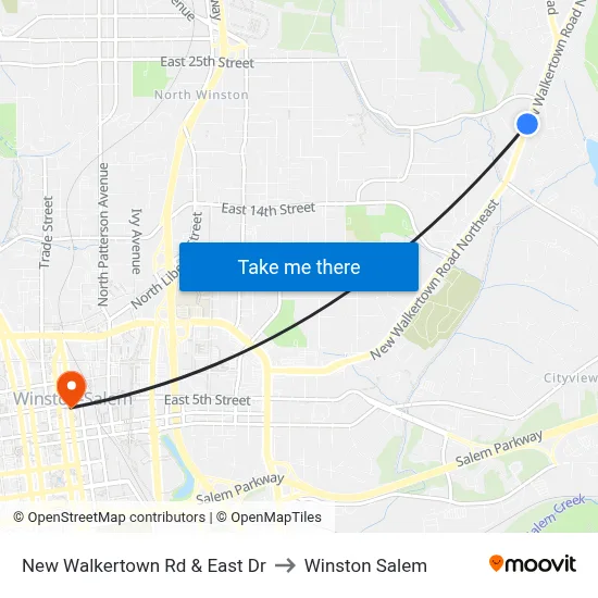 New Walkertown Rd & East Dr to Winston Salem map