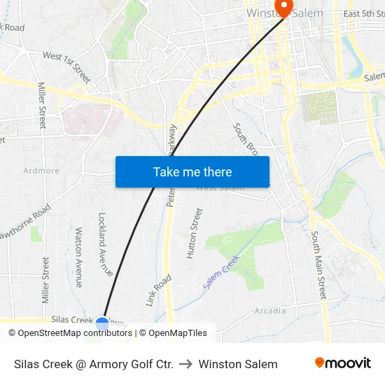 Silas Creek @ Armory Golf Ctr. to Winston Salem map