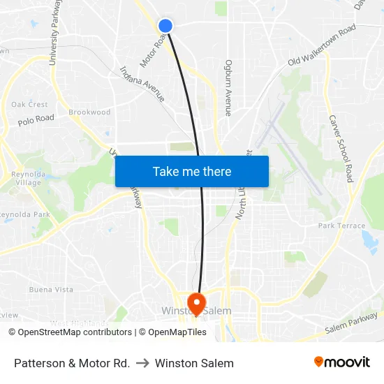 Patterson & Motor Rd. to Winston Salem map