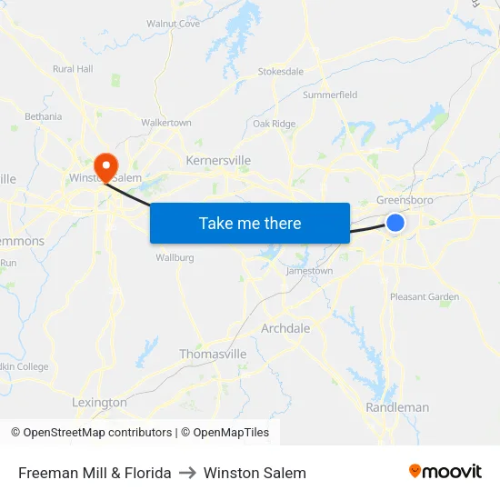 Freeman Mill & Florida to Winston Salem map