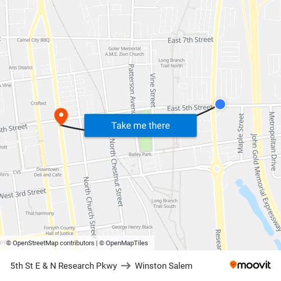 5th St E & N Research Pkwy to Winston Salem map