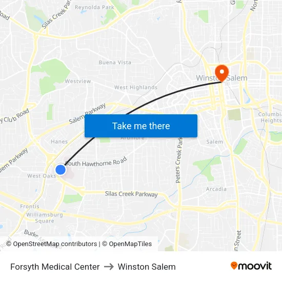 Forsyth Medical Center to Winston Salem map