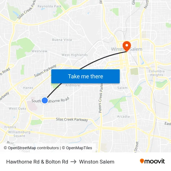 Hawthorne Rd & Bolton Rd to Winston Salem map