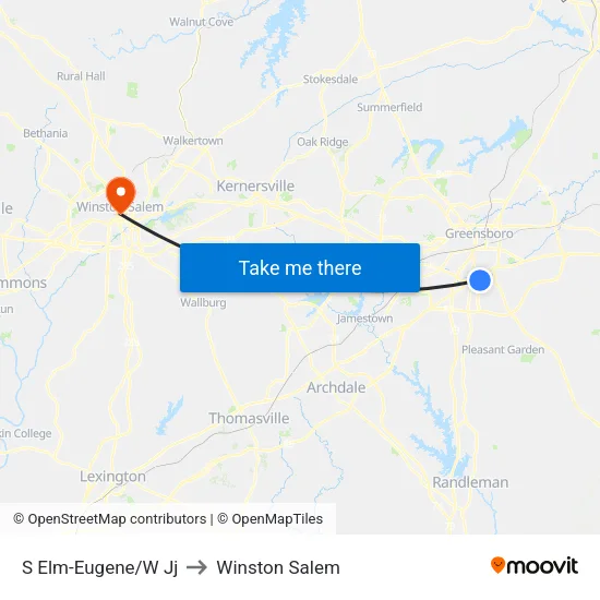 S Elm-Eugene/W Jj to Winston Salem map