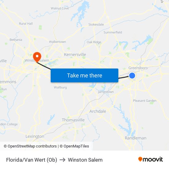 Florida/Van Wert (Ob) to Winston Salem map