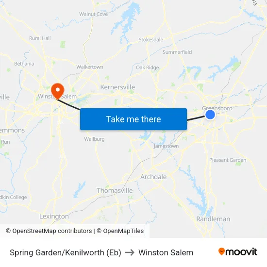 Spring Garden/Kenilworth (Eb) to Winston Salem map