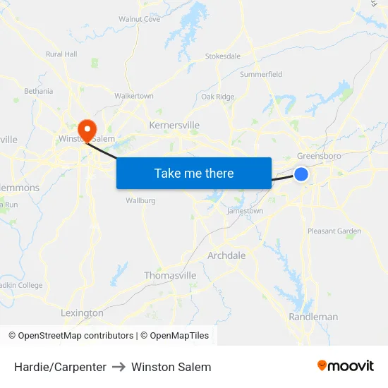 Hardie/Carpenter to Winston Salem map