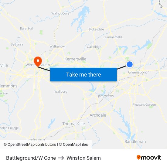 Battleground/W Cone to Winston Salem map