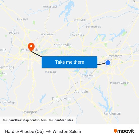 Hardie/Phoebe (Ob) to Winston Salem map