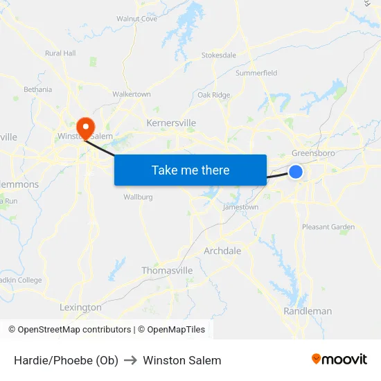 Hardie/Phoebe (Ob) to Winston Salem map