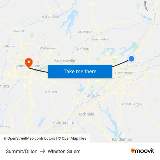 Summit/Dillon to Winston Salem map