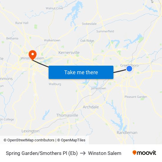 Spring Garden/Smothers Pl (Eb) to Winston Salem map