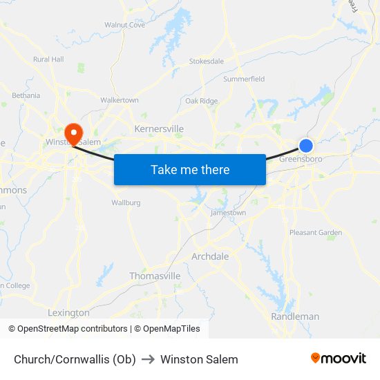 Church/Cornwallis (Ob) to Winston Salem map