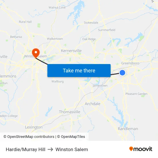 Hardie/Murray Hill to Winston Salem map