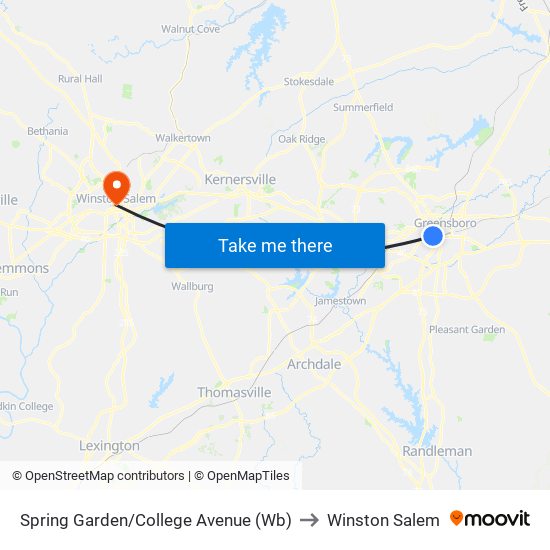 Spring Garden/College Avenue (Wb) to Winston Salem map