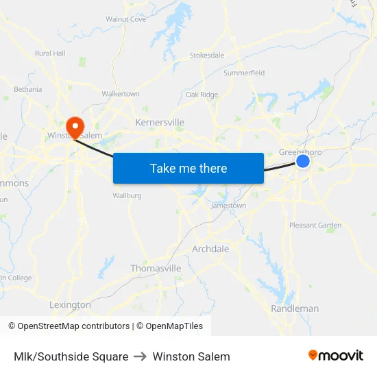 Mlk/Southside Square to Winston Salem map