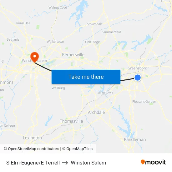 S Elm-Eugene/E Terrell to Winston Salem map