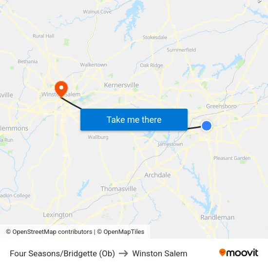 Four Seasons/Bridgette (Ob) to Winston Salem map