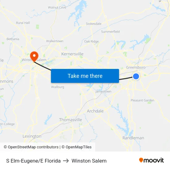 S Elm-Eugene/E Florida to Winston Salem map