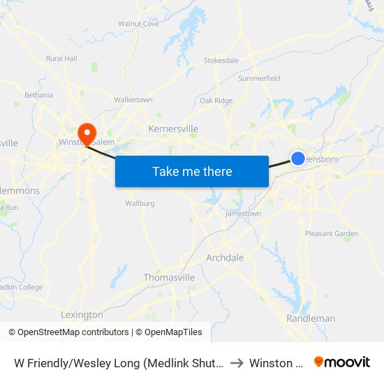 W Friendly/Wesley Long (Medlink Shuttle Connection) to Winston Salem map