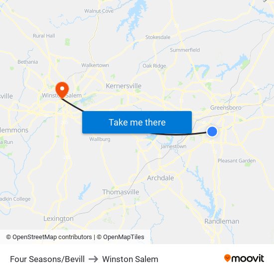 Four Seasons/Bevill to Winston Salem map