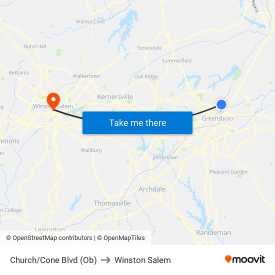 Church/Cone Blvd (Ob) to Winston Salem map