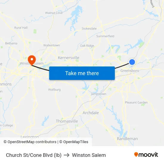 Church St/Cone Blvd (Ib) to Winston Salem map
