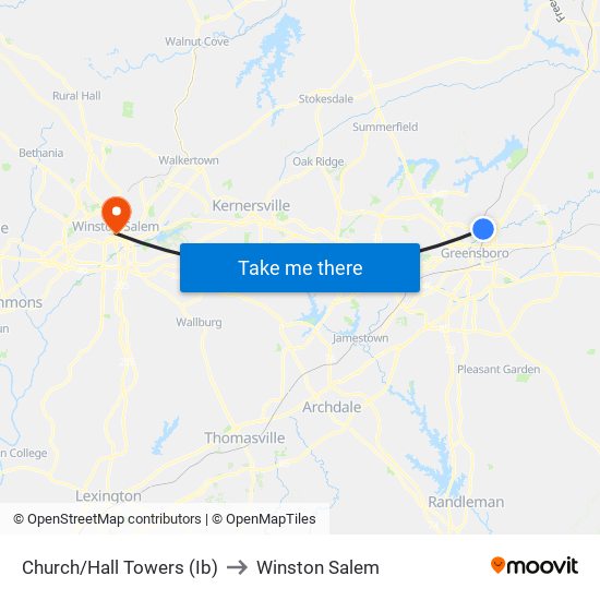 Church/Hall Towers (Ib) to Winston Salem map