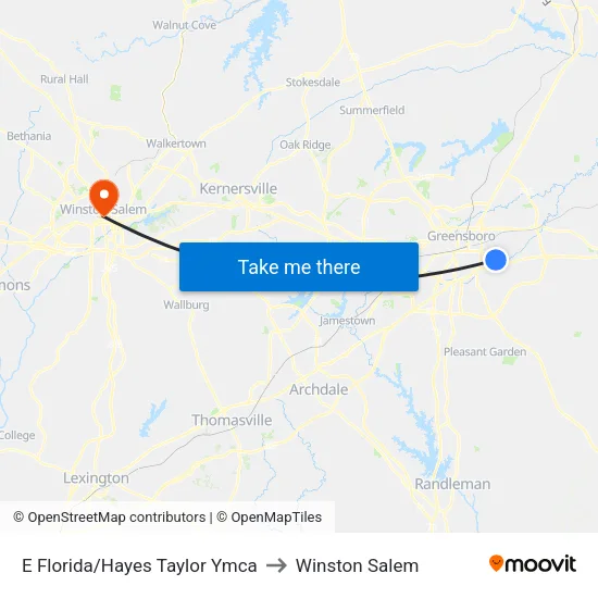 E Florida/Hayes Taylor Ymca to Winston Salem map