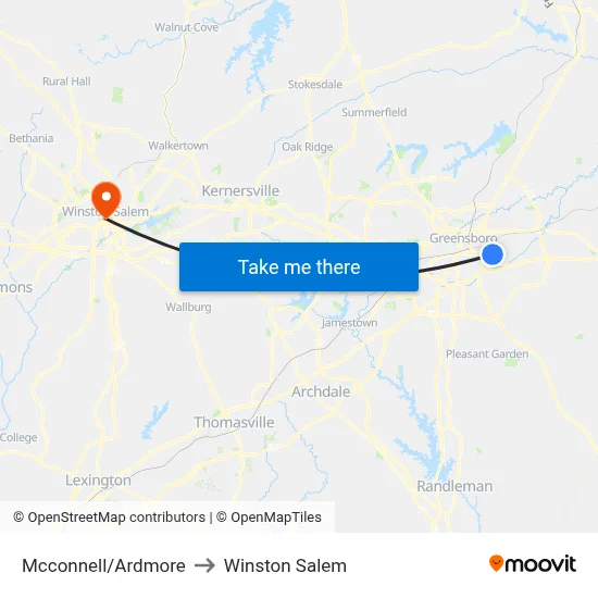Mcconnell/Ardmore to Winston Salem map