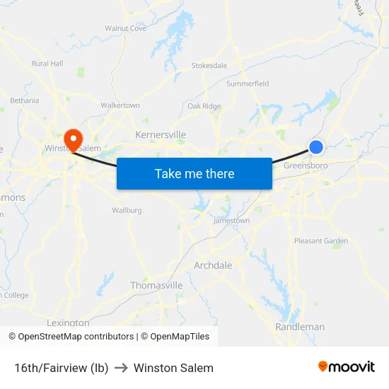 16th/Fairview (Ib) to Winston Salem map